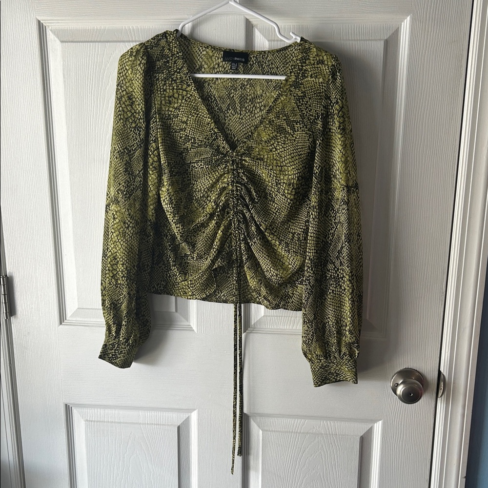 Lucy Paris Olive Snake Print Ruched Blouse